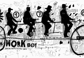 Sklenený obraz - Tímová práca, jazda na bicykli (70x50 cm)