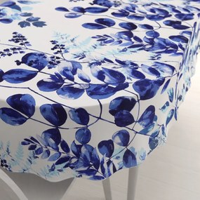 Biante Bavlnený oválny obrus Sandra SA-605 Modrý eukalyptus na bielom 140x220 cm