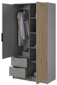 Šatní skříň Nelly 105 cm se zrcadlem šedá/dub artisan