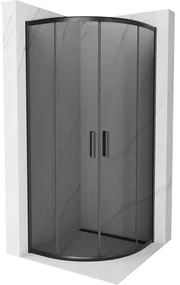 Mexen Rio, štvrťkruhový sprchovací kút s posuvnými dverami 80(dvere) x 80(dvere) x 190 cm, 6mm šedé sklo, čierny profil, 863-080-080-70-40