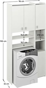 Kondela Skrinka nad práčku s regálom, biela, MIRALI