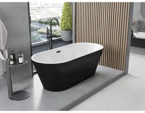 Mexen Yara, voľne stojaca ryhovaná vaňa 170 x 75 cm, biela-čierna, čierny matný prepad, 52861707575-70