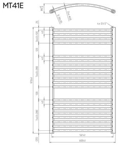 Mereo, Vykurovací rebrík oblý 600x970 mm, biely, elektrický, MER-MT41E