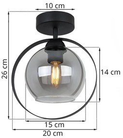 Stropné svietidlo Haga ring, 1x grafitové sklenené tienidlo