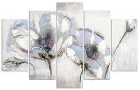 Obraz na plátně pětidílný Malované květiny Bílá - 200x100 cm