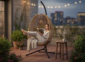 CH SKLADACIA ZÁVESNÁ STOLIČKA FARON – PRÍRODNÁ, ŠEDÝ VANKÚŠ, ČIERNY RÁM