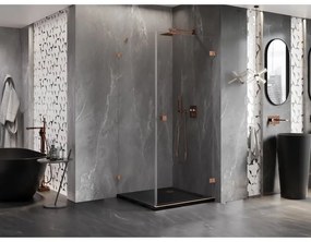 Mexen Lunar-B, pravostranný výklopný sprchový kút 100 x 100 cm, 8mm číre sklo, profil medená matná, 832-100-100-65-00-P