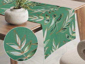Biante Bavlnený behúň na stôl Sandra SA-435 Popínavé listy na zelenom 35x180 cm