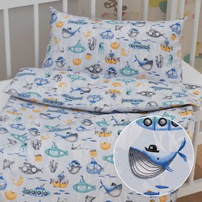 Biante Detské bavlnené posteľné obliečky do postieľky Sandra SA-673 Podmorský svet modrý Do postieľky 90x120 a 40x60 cm