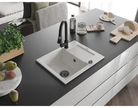 Mexen Enzo, 1-komorový granitový drez 576x465x174 mm a drezová batéria Elia, biela, 6506-20-670101-70