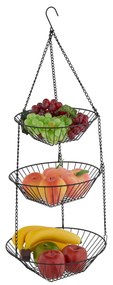 Čierny kovový závesný košík na ovocie Relaxdays RD10039553 – 3-poschodový