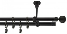 Dekorstudio Stropná dvojradová garniža guľa OPTIC čierna-matná 19mm Dĺžka: 480cm, Typ príslušenstva: Krúžky tiché so štipcami