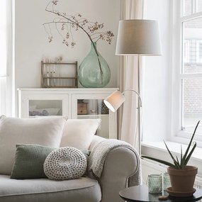 Klasická stojaca lampa oceľ s šedou kapotou a lampou na čítanie - Retro