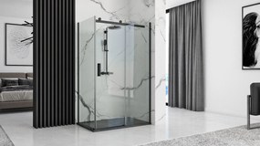 Rea Black Stone, sprchová vanička z minerálneho kameňa 120x80x3,5 cm + sifón, čierna, REA-K9602