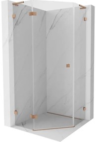 Mexen Lunar, L päťuholníkový sprchový kút naklápací doľava 90 x 90 cm, 8mm číre sklo, profil medená matná, 831L-090L-090P-65-00-L