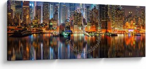 Obraz Manhattanu v noci (s hodinami) (90x30 cm)