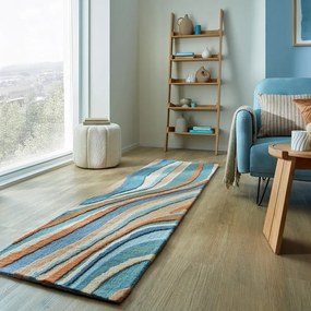 Modrý ručne tkaný vlnený behúň 60x230 cm Abstract Flow – Flair Rugs