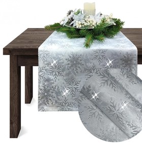 Vianočný behúň na stôl so striebornými snehovými vločkami