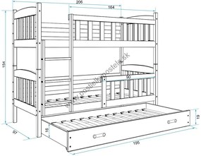 Poschodová posteľ s prístelkou KUBO 3 - 200x90cm Borovica - Zelená