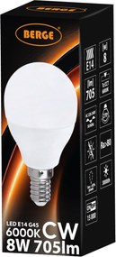 SADA 6x LED žiarovka G45 E14 8W 705lm - studená biela