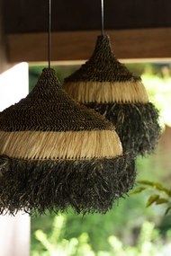 Závesné čiernopřírodní ratanové svetlo Raffia L - Ø 50*65 cm/ E27