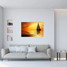 Obraz - Plachetnica pri západe slnka (90x60 cm)