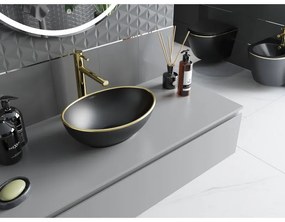 Mexen Elza, keramické umývadlo na dosku 405 x 330 mm, čierna matná-zlatý okraj, 21014025