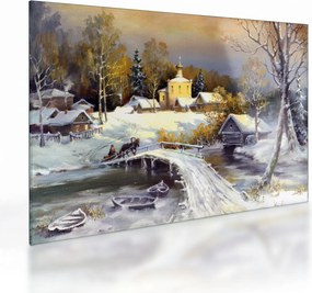 Sklenený obraz - Zimné mestečko (70x50 cm)