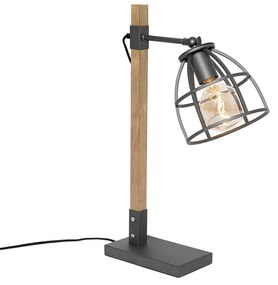 Priemyselná stolná lampa tmavosivá s dreveným prvkom - Arthur