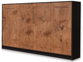 Sklápěcí postel Hela 90x200 cm, černá/dub lancelot, vodorovná