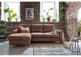 Hnedá rozkladacia rohová pohovka z imitácie kože Miuform Lofty Lilly Vintage, ľavý roh