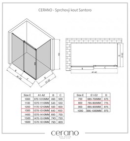 CERANO - Sprchovací kút Santoro Ľ/P - 8 mm - chróm, transparentné sklo - 130x80 cm - posuvný, CER-CER-8050BD7359