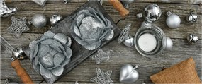 Obraz - strieborné vianočné dekorácie (120x50 cm)