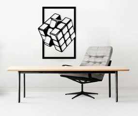 Drevená nálepka - Rubiková kocka v ráme - Čierna