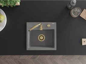 Mexen Milo, granitový drez 435x410x171 mm, 1-komorový, šedá so zlatým sifónom, 6505441000-71-G
