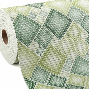 Kúpeľňová penová rohož / predložka PRO-069 Zelené designové štvorce - metráž šírka 65 cm