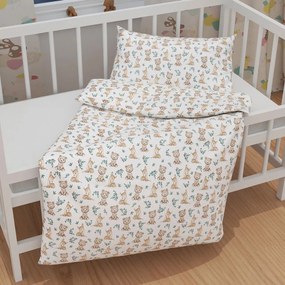 Biante Detské bavlnené posteľné obliečky do postieľky Sandra SA-470 Medvedíky a srnčekovia na bielom Do postieľky 90x120 a 40x60 cm