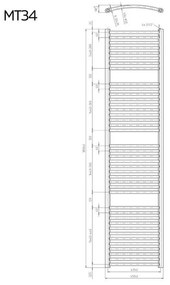 Mereo, Vykurovací rebrík 450x1850 mm, oblý, biely, MER-MT34