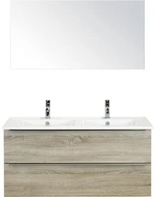 Kúpeľňový nábytkový set Pulse 120 cm s keramickým dvojitým umývadlom a zrkadlom dub sivý 84725816