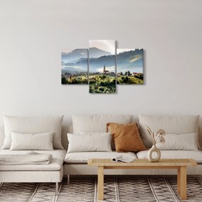Obraz - dedinka v hmle (90x60 cm)