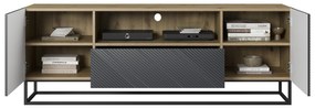 TV stolík Asha 167 cm na čiernom podstavci s otvorenou policou - artisan / rivier stone mat