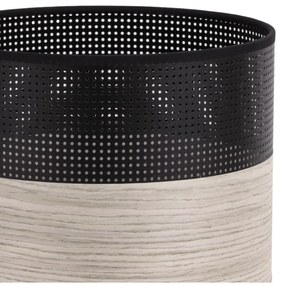 Závesné svietidlo Wood, 1x svetlobéžová dubová dýha/čierne PVC tienidlo, (fi 20cm)
