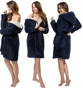 Dámský župan z mikrovlákna Jordan M tmavě modrý/ecru