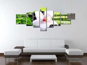 Gario Obraz s hodinami Biela orchidea a kamene - 7 dielny Rozmery: 160 x 70 cm