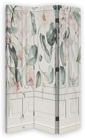 Ozdobný paraván Květiny Pastelové listy - 110x170 cm, trojdielny, obojstranný paraván 360°
