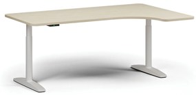 Výškovo nastaviteľný stôl OBOL, elektrický, 675-1325 mm, ľavý/pravý, doska 1800x1200 mm, biela zaoblená podnož, orech