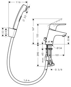 Hansgrohe Focus E2, Súprava pákovej batérie 70 s bidetovou spŕškou a sprchovou hadicou, chrómová, HAN-31926000