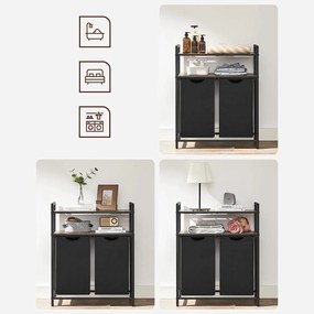 Kôš na bielizeň, s 2 vyťahovacími a odnímateľnými vakmi 2x46 L, rustikálne hnedý a čierny