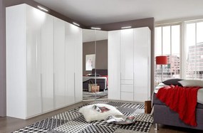 Šatníková skriňa so zásuvkami New York D, 135 cm, biela / biely lesk