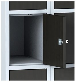 Alfa 3 Šatníková skrinka s úložnými boxami, 5 boxov 300 mm, laminované dvere čerešňa, cylindrický zámok